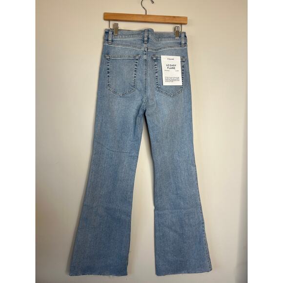 NWT Frame Le Easy Flare Raw Fray Hem Stretch High Rise Jeans Blue Size: 28 - Picture 8 of 9